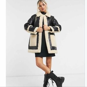 Topshop Reversible Faux Sherpa Shirt Jacket Black Cream size 4